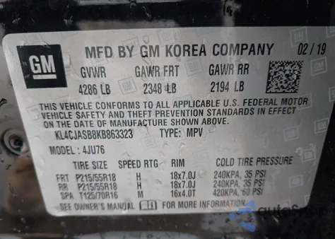 2019 Buick Encore Fwd Preferred z USA, uszkodzony, nr VIN KL4CJASB8KB863323